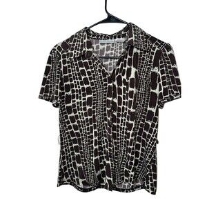 Worthington Stretch Women Giraffe Print Button Down Collared Blouse Size M